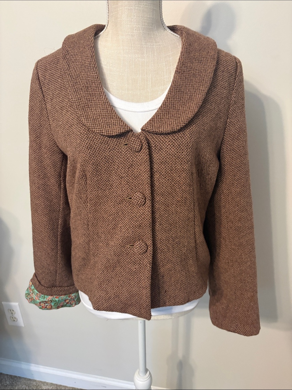 Anthropologie Brown Textured Button-Front Jacket with Shawl Collar